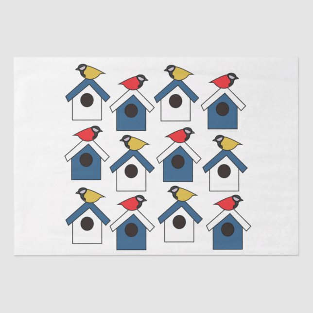 Papel De Seda Birdhouse Bird House Aves Coloridas (Frente )