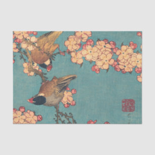 Papel De Seda Birds Flowers Hokusai Art Japonês