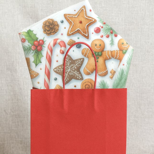 Papel De Seda Biscoito de Gengibre Candy Cane & Pinheiro  (Festive Christmas cookie tissue paper for gift bags, crafts and more )