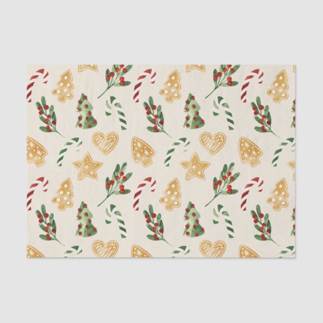 Papel De Seda Biscoitos de Pão de Natal Feliz, Mistletoe, Pi (Frente )
