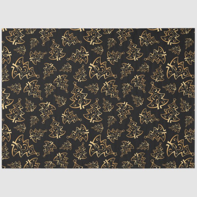 Papel De Seda Black and Gold Elegant Christmas Trees (Frente )