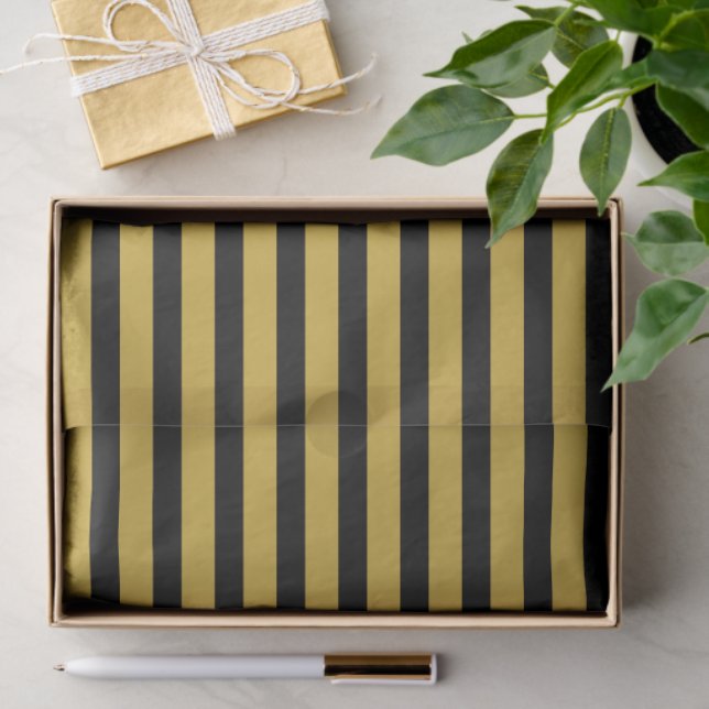 Papel De Seda Black And Metallic Gold Stripe Pattern Premium (Presente)