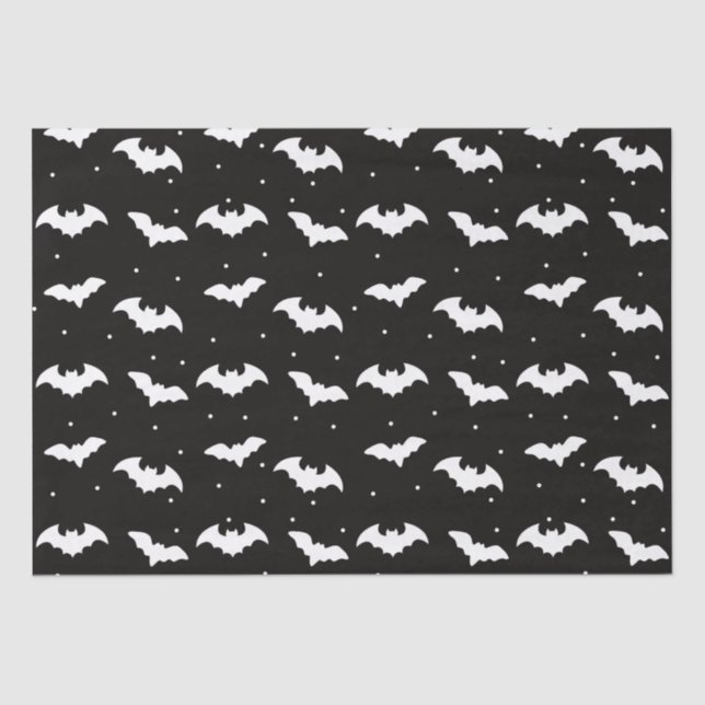 Papel De Seda Black and White Bats Black Halloween (Frente )