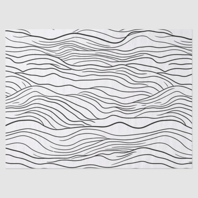 Papel De Seda Black and White Hand-Drawn Wavy Line Pattern (Frente )