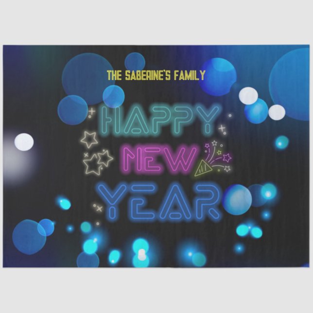 Papel De Seda Black & Blue Midnight Sparkle Neon Glow New Year  (Frente )