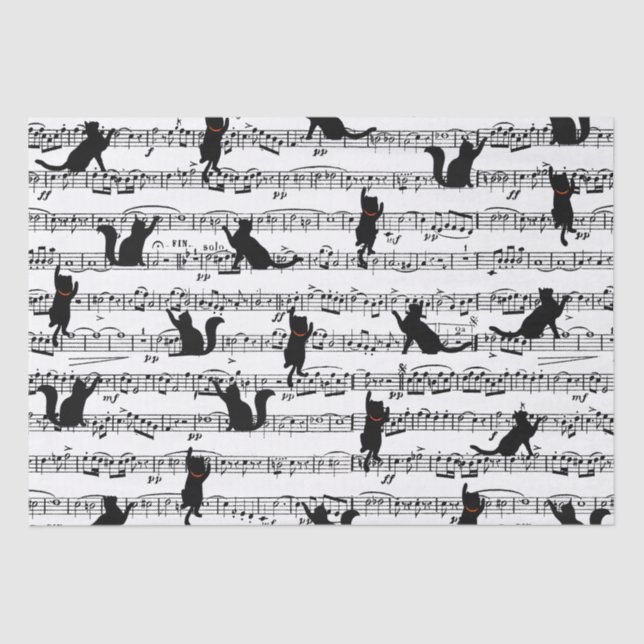 Papel De Seda Black Cats On Sheet Music (Frente )