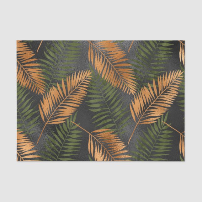 Papel De Seda Black Copper Brown Palm Tree Leaf Glam Tropical (Frente )