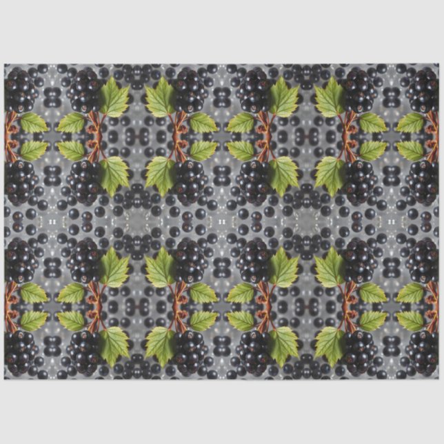 Papel De Seda Black Currants Berries & Green Leaf Pattern (Frente )