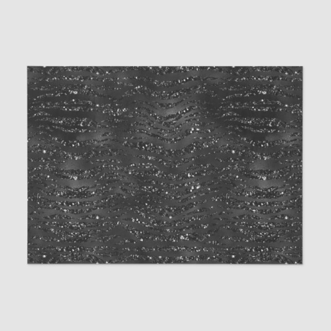 Papel De Seda Black Faux Glitter Zebra Stripes (Frente )