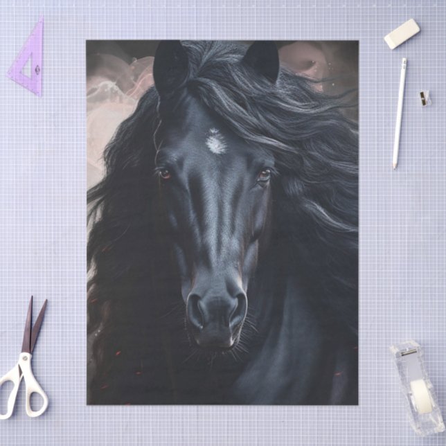 Papel De Seda Black Friesian Horse Decoupage (Arte )