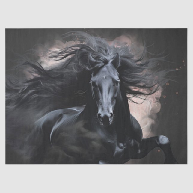 Papel De Seda Black Friesian Horse Decoupage (Frente )
