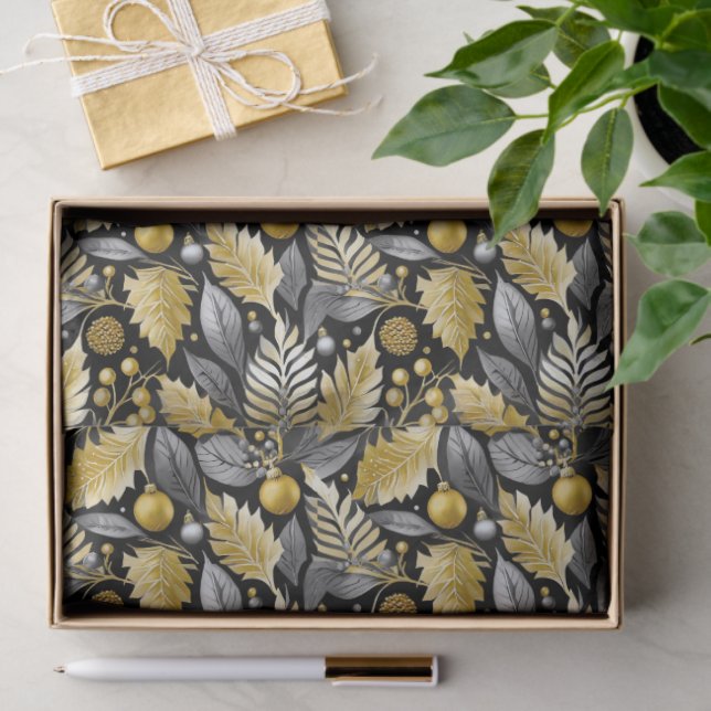 Papel De Seda Black Gold Christmas Pattern#22 ID1009 (Presente)