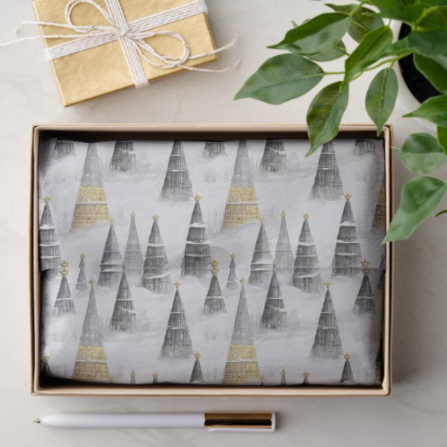 Papel De Seda Black Gold Christmas Pattern#8 ID1009 (Presente)