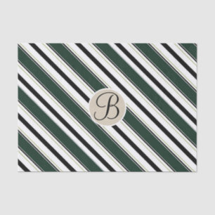 Papel De Seda Black Green Stripes Kraft Monograma - Letra inicia