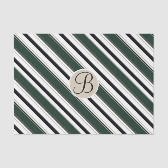 Papel De Seda Black Green Stripes Kraft Monograma - Letra inicia (Frente )