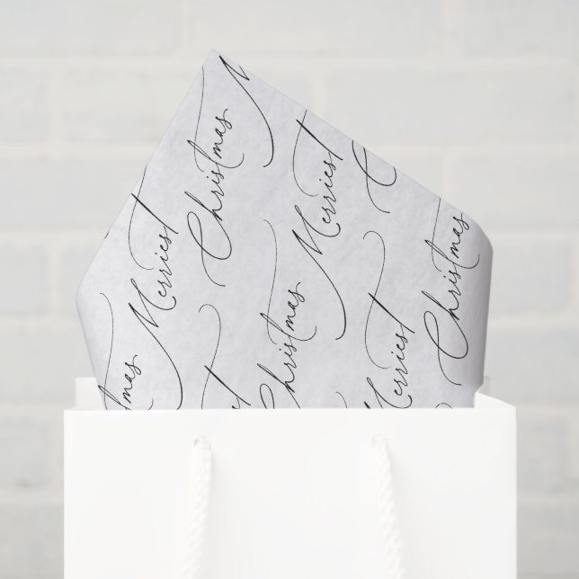 Papel De Seda Black Modern Script Merriest Christmas (Sacola de presentes)