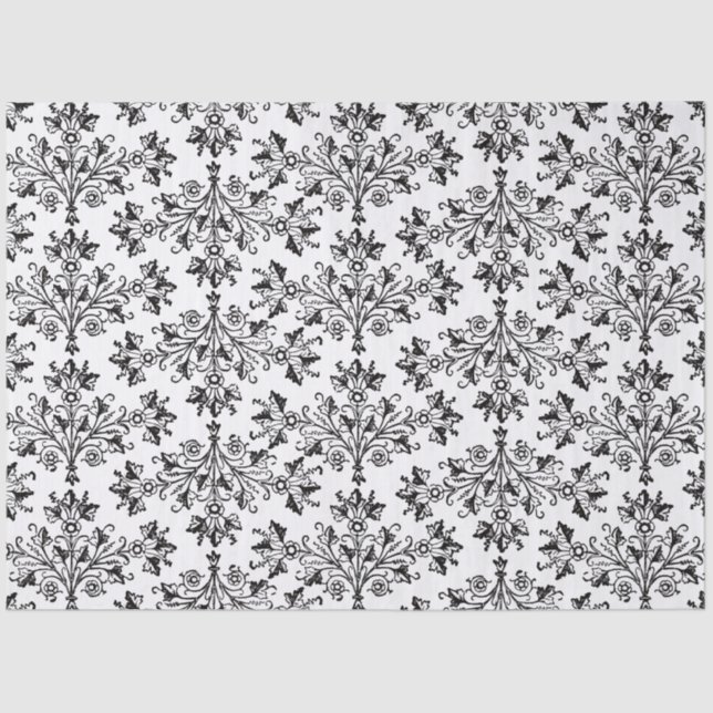 Papel De Seda Black on White Elegant Floral Damask (Frente )