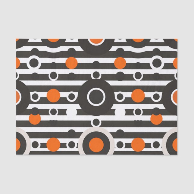 Papel De Seda Black Orange Retro Circle Stripe (Frente )
