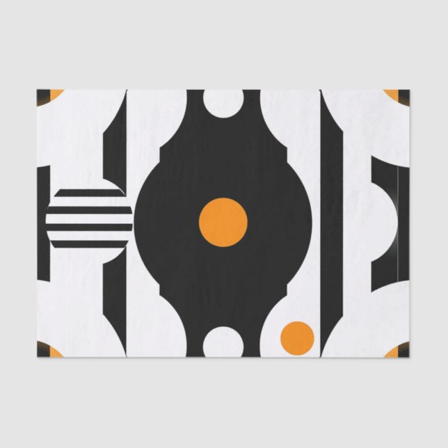 Papel De Seda Black Orange Retro Mod Geometric (Frente )