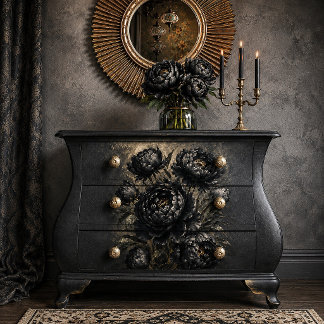 Papel De Seda Black Peony Bouquet Art Print | Dark Moody Botanic