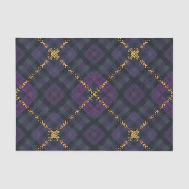 PAPEL DE SEDA BLACK PURPLE GOLD GLITTER CHRISTMAS PLAID (Frente )