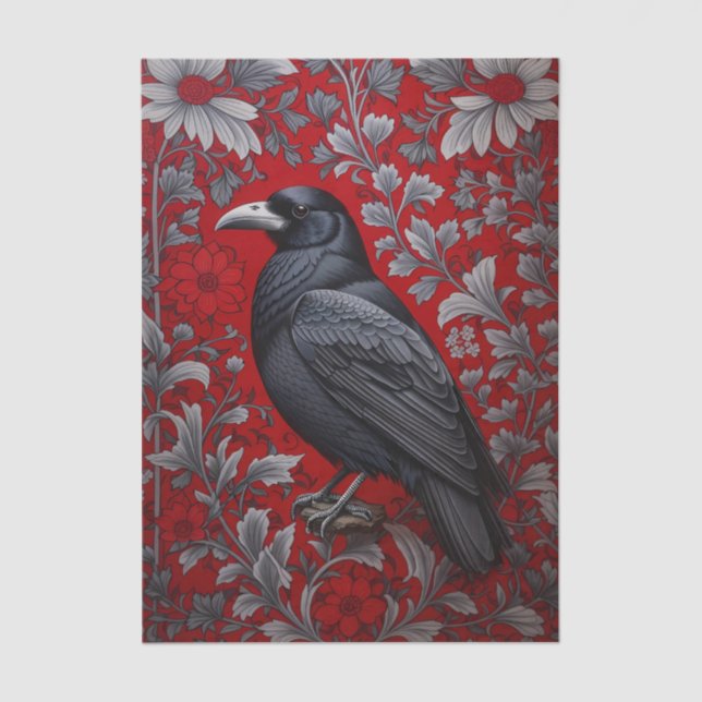 Papel De Seda Black Raven Red Floral William Morris Inspired (Frente )
