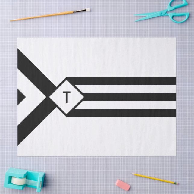 Papel De Seda Black Stripes e Chevrons com Monograma em Branco (Arte )