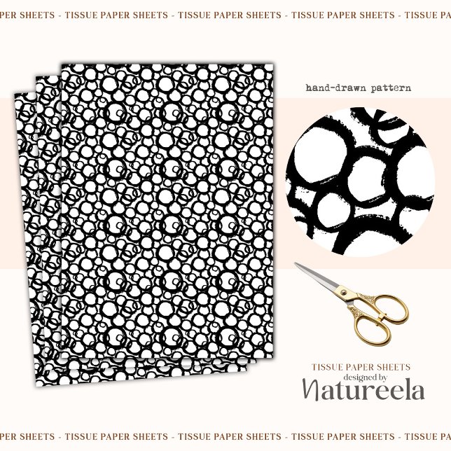 Papel De Seda Black White Abstract Circles Collage Tissue Paper (Criador carregado)