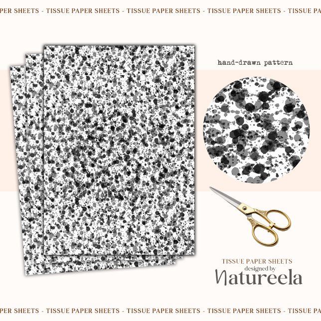 Papel De Seda Black White Abstract Splashes Collage Tissue Paper (Criador carregado)