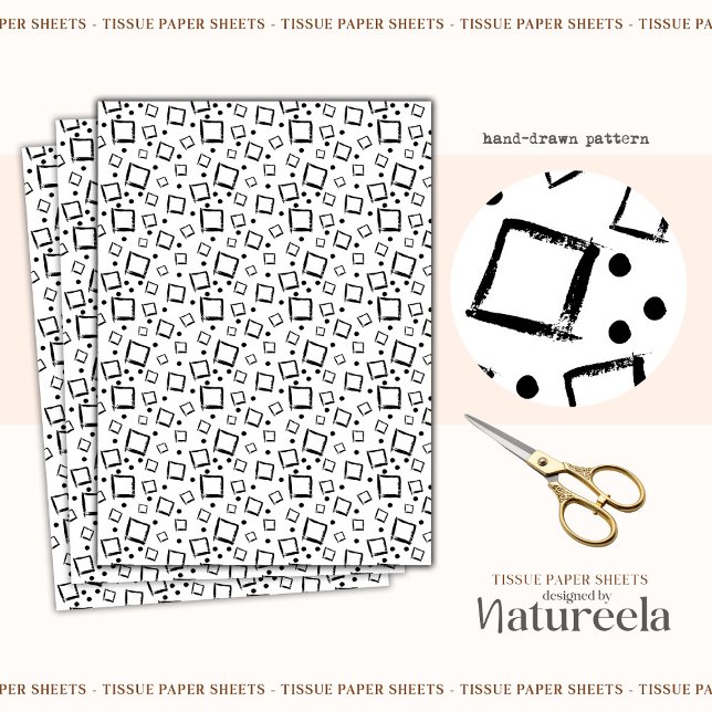Papel De Seda Black White Abstract Squares Collage Tissue Paper (Criador carregado)