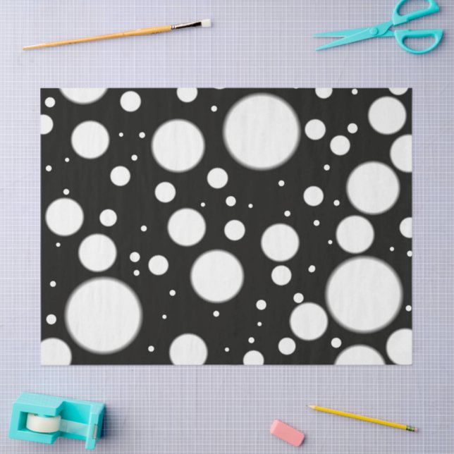 Papel De Seda Black White Polka Dots Funky Pattern Decoupage (Arte )