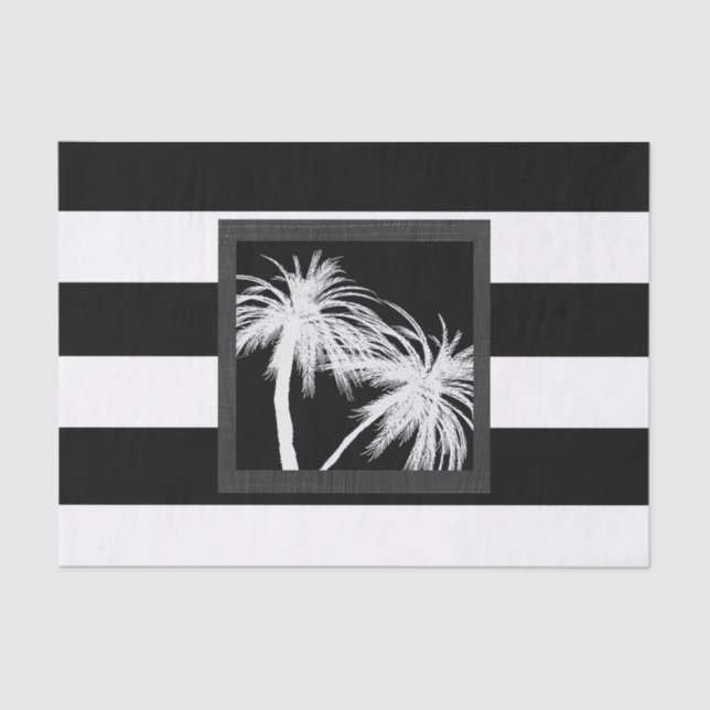 Papel De Seda Black White Tropical Palm Tremendo Moderno Partido (Frente )