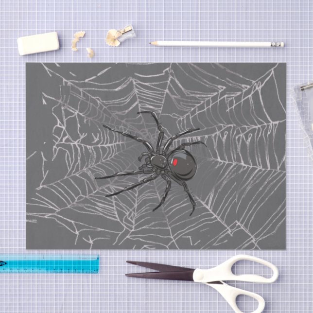 Papel De Seda Black Widow Spider And Spiderweb Drawing Art (Arte )