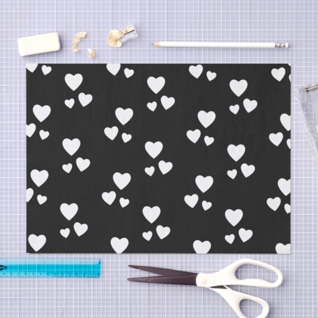 Papel De Seda Black with white hearts (Arte )