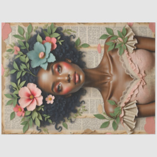 Papel De Seda Black Woman Floral Portrait Decoupage Paper