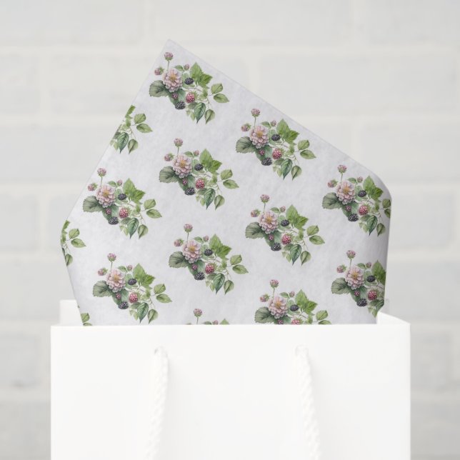 Papel De Seda Blackberry e Blossomo em Branco (Sacola de presentes)