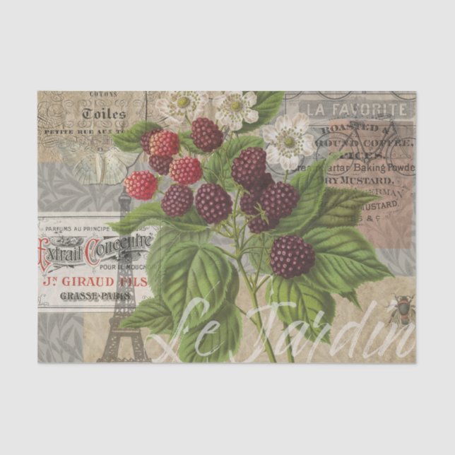 Papel De Seda Blackberry Floral Garden Fllower Butfly Art (Frente )