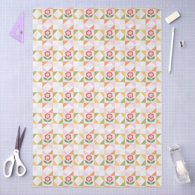 Papel De Seda Bloco de colcha de flor vermelha pequena (Arte )