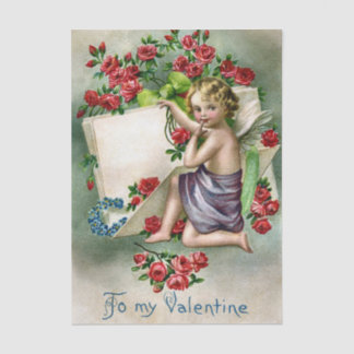 Papel De Seda Blonde-Haired Valentine Cherub with Red Roses