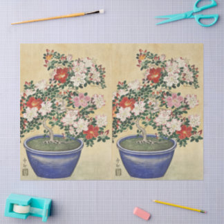 Papel De Seda Blooming Azalea in Blue Pot Janpanese Flower Art
