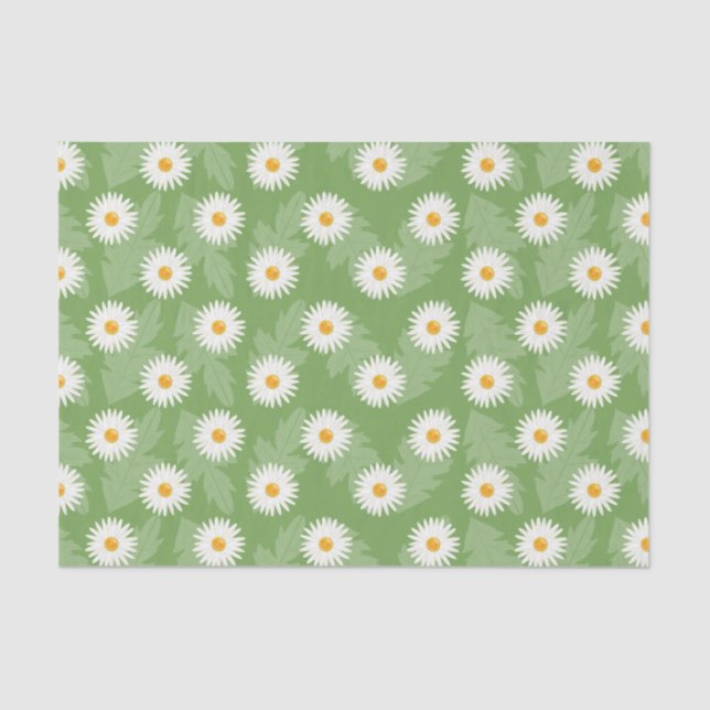 Papel De Seda Blooming Daisy Flowers em Verde (Frente )