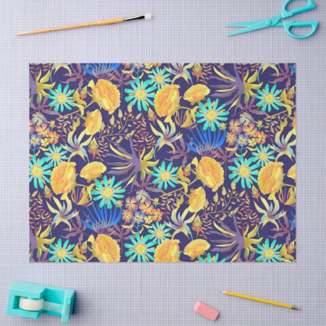Papel De Seda Blooming Mystical Floral Navy (Arte )