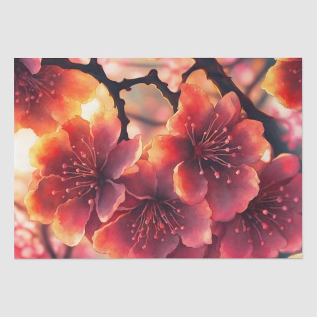 Papel De Seda Blossomas de Cereja Rosa-Cor-de-Água Whimsical (Frente )