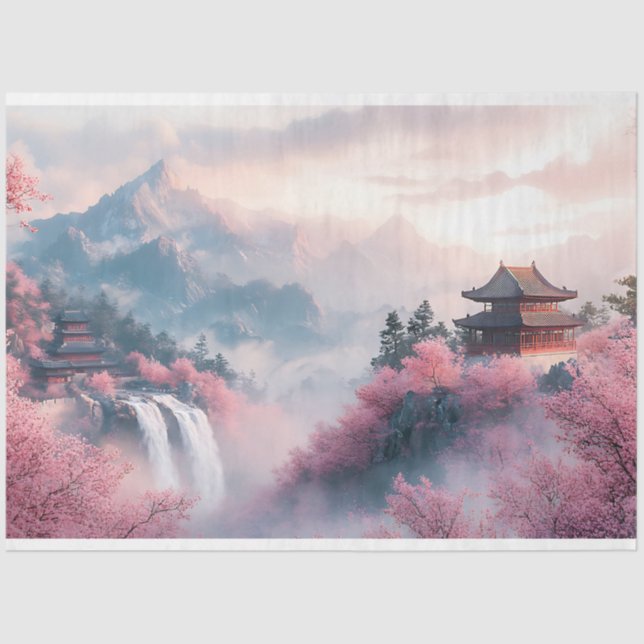 Papel De Seda Blossomas e Templos Sakura Japoneses (Frente )