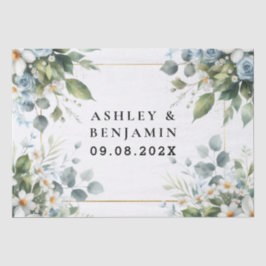 Papel De Seda Blue and Gold Elegant Floral Rustic Watercolor