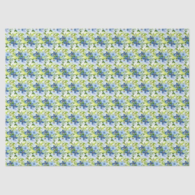Papel De Seda Blue and Navy Flowers with Foliage  (Frente )