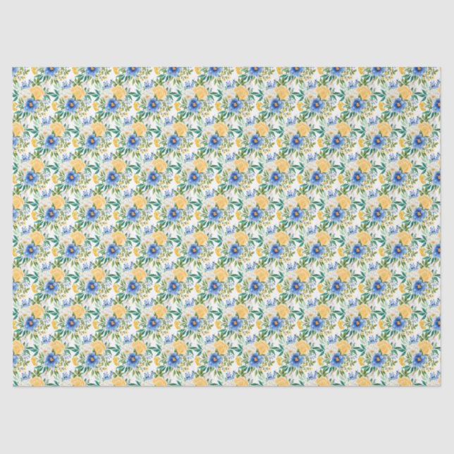 Papel De Seda Blue and Yellow Floral  (Frente )
