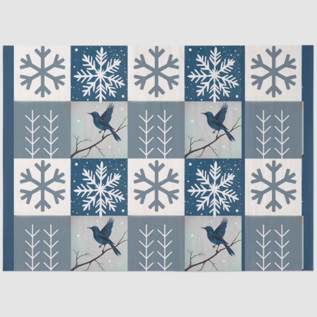 Papel De Seda Blue Birds & Snowflakes Christmas Winter Decoupage (Frente )
