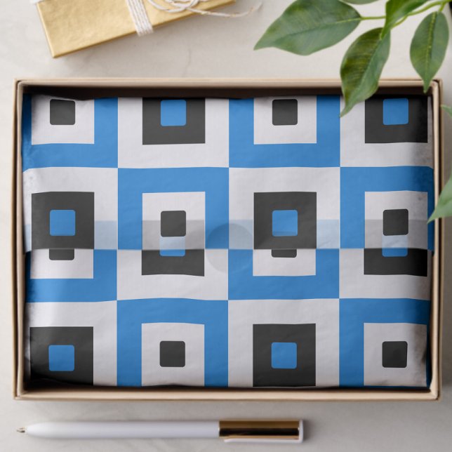 Papel De Seda Blue Black and White Checkered Squares Pattern (Criador carregado)