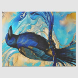 Papel De Seda Blue Black Raven em abstrato azul e dourado